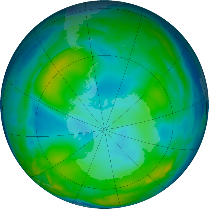 Antarctic ozone map for 25 June 2008